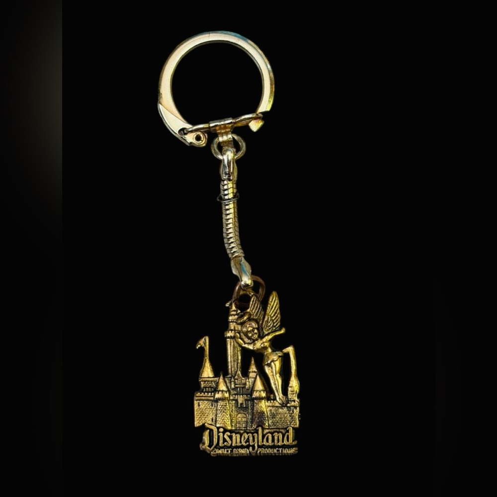 Disneyland Tinkerbell and Castle Vintage Keychain 1970s Brass Tone Collectible